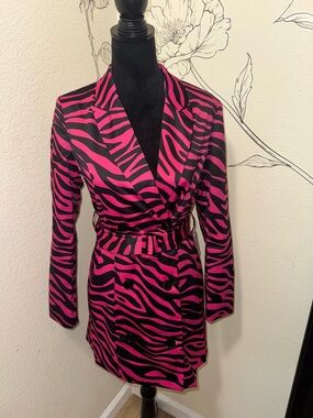 Women's Pink and Black Zebra Print Double-Breasted Blazer